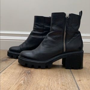 ZARA CHUNKY MOTO LEATHER BOOTS